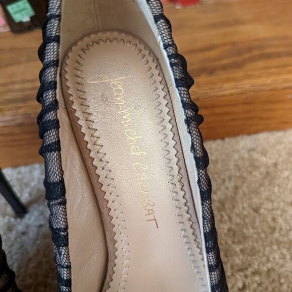 JEAN-MICHEL cazabat horn stilleto heel suede cap toe black mesh overlay  sz 38.5 - Picture 2 of 9